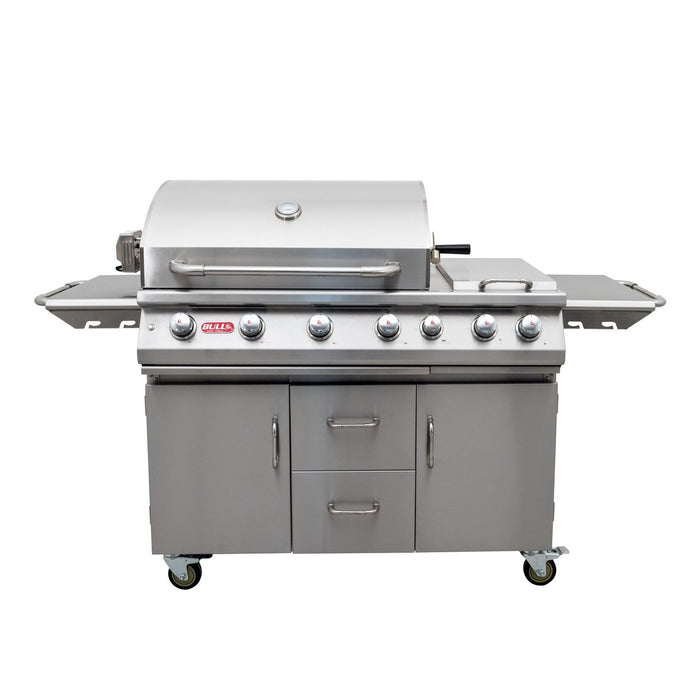 Bull BBQ Premium 7 Burner Propane Gas Grill Cart W/Lights & Rotisserie